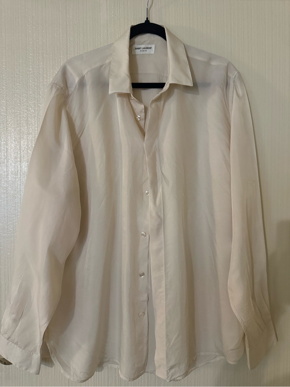Saint Laurent Men's Cream Lightweight Button-Up Shirt